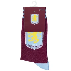 Aston Villa Officially Licensed Crest White Socks Size 7-11 Unisex
