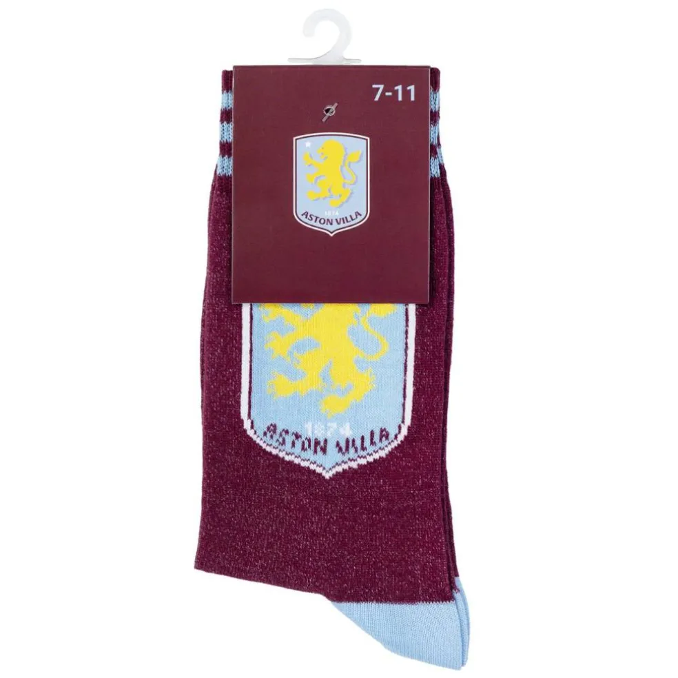 Aston Villa Officially Licensed Crest White Socks Size 7-11 Unisex