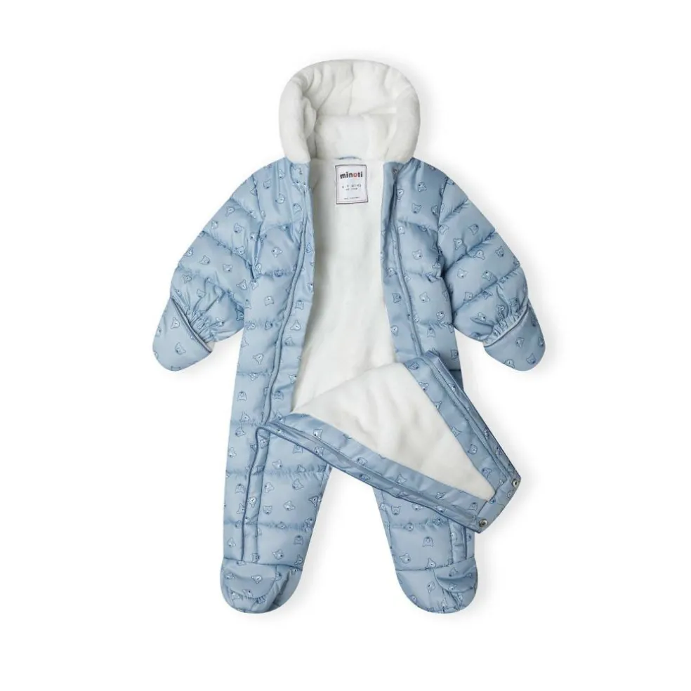 Baby snowsuit with hood and mitts light blue