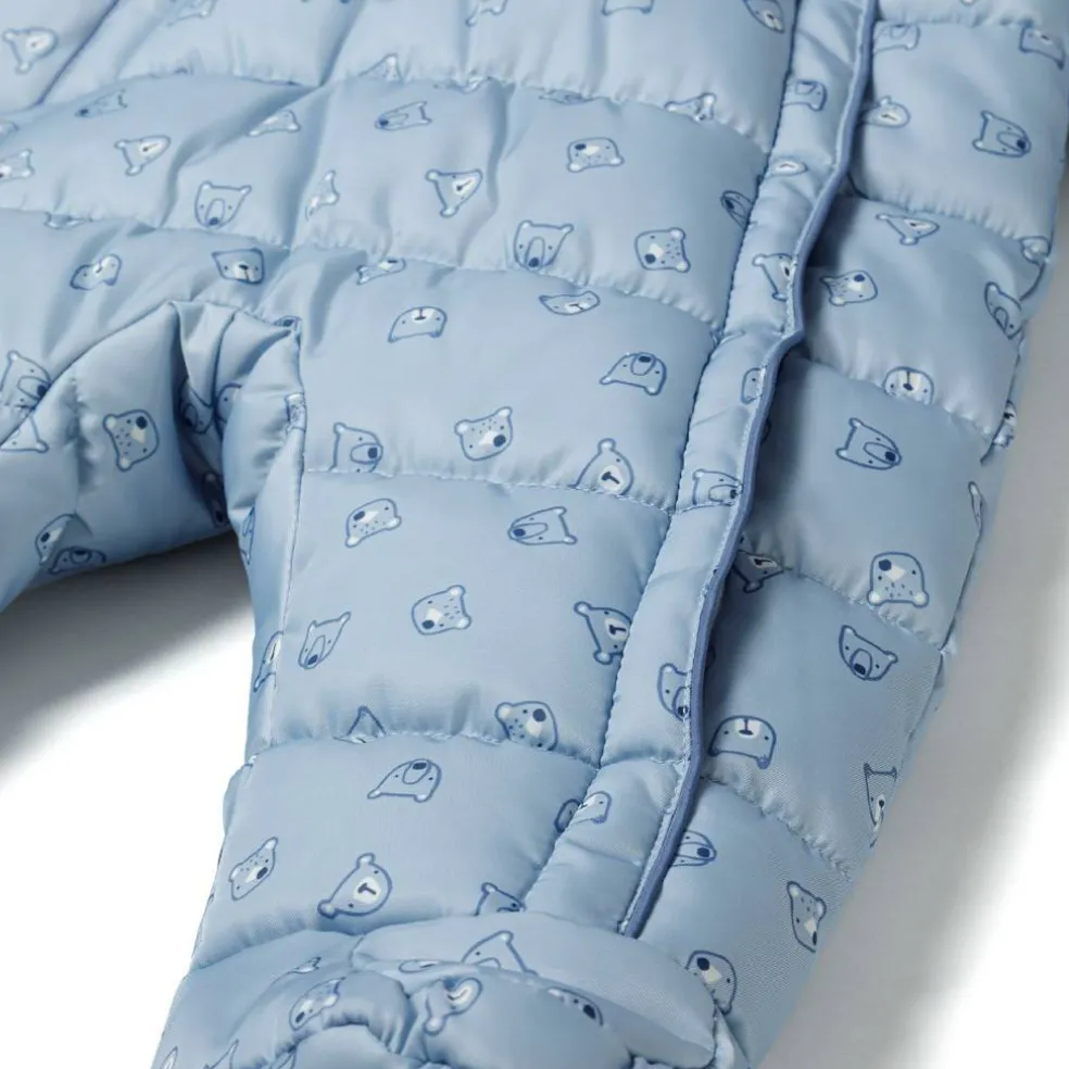 Baby snowsuit with hood and mitts light blue