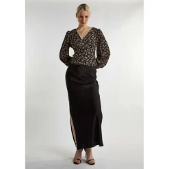 Black Ditsy Print Button Front Top
