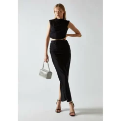 Black-Glitter High-neck Crop-Top