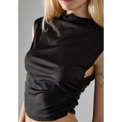 Black-Glitter High-neck Crop-Top
