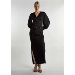 Black Satin Long Sleeve Top