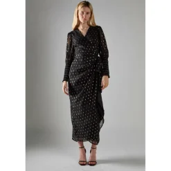 Black with Gold Spot Long-Dress