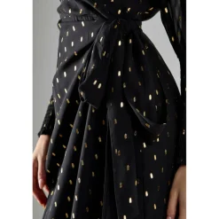 Black with Gold Spot Long-Dress