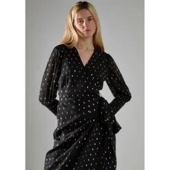 Black with Gold Spot Long-Dress