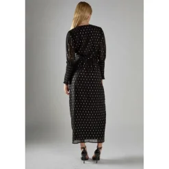 Black with Gold Spot Long-Dress
