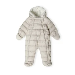 Boys baby snowsuit fixed hood double zip beige