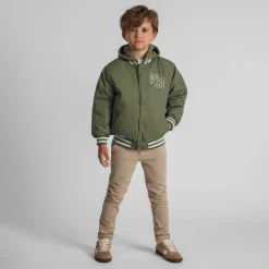 Boys baseball jacket detachable hood embroidery khaki