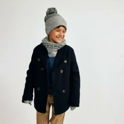 Boys coat double breasted with lapel navy