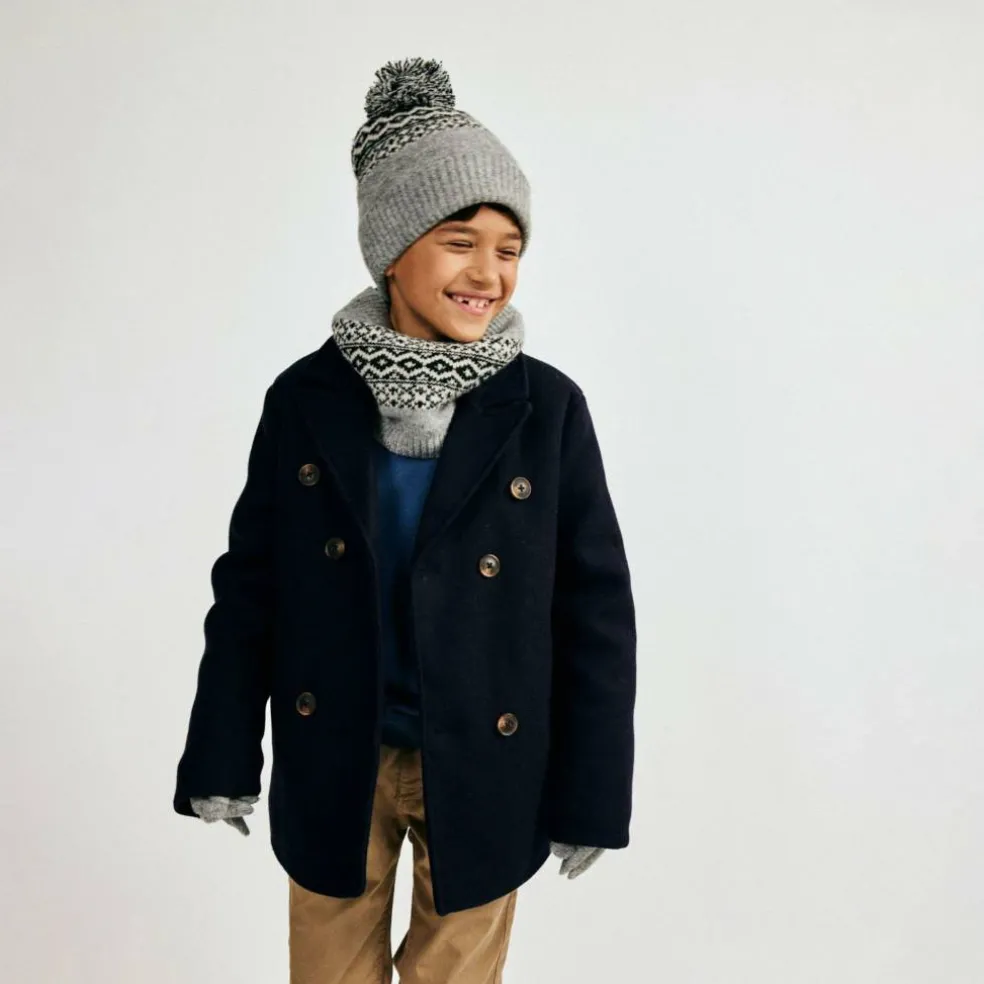Boys coat double breasted with lapel navy