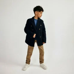 Boys coat double breasted with lapel navy