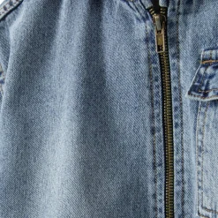 Boys denim jacket with fixed hood zip fastening navy