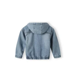 Boys denim jacket with fixed hood zip fastening navy