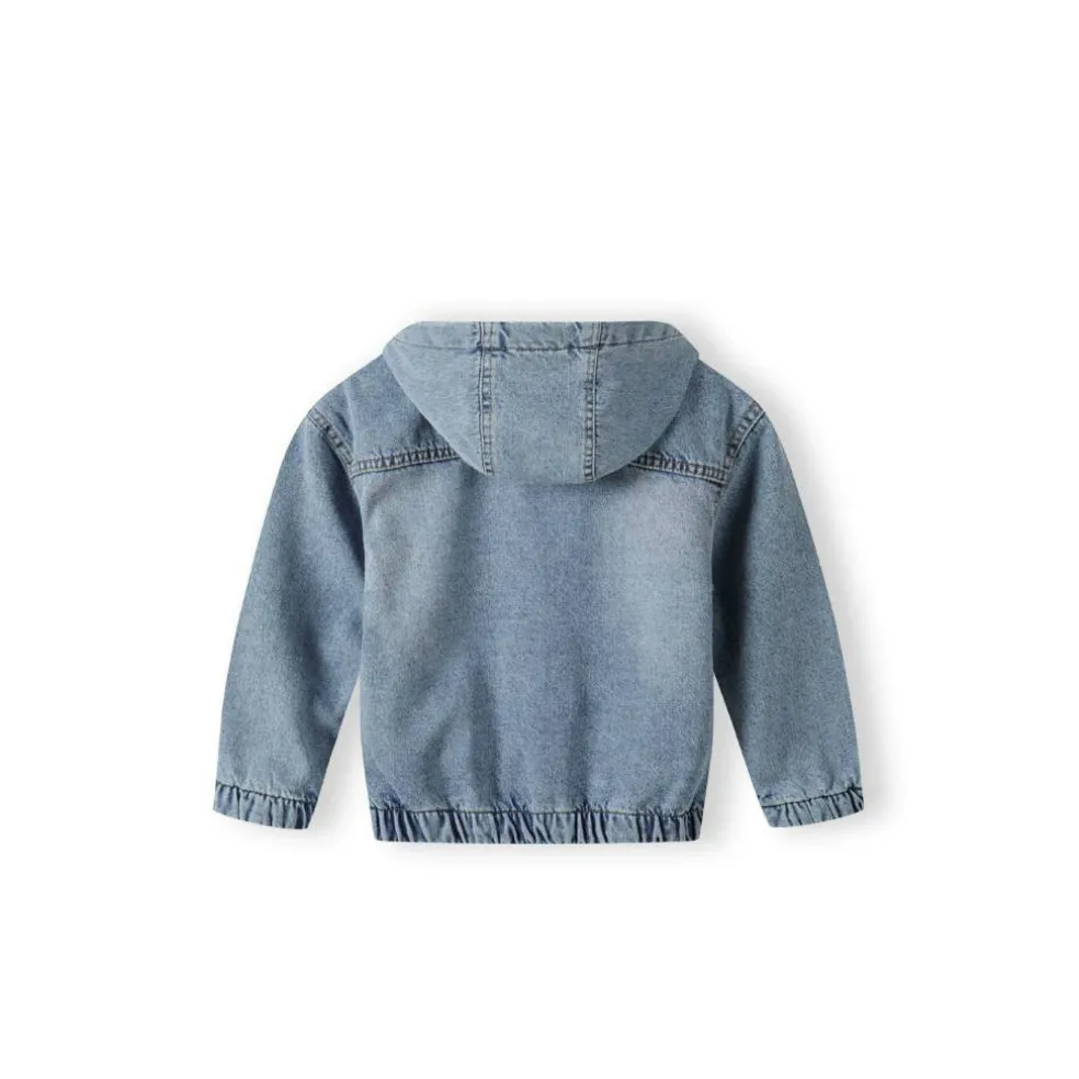 Boys denim jacket with fixed hood zip fastening navy