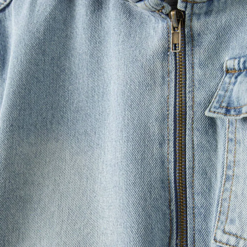 Boys denim jacket with hood zip fastening light blue