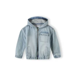 Boys denim jacket with hood zip fastening light blue