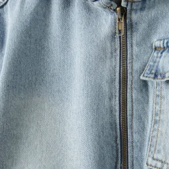 Boys denim jacket with hood zip fastening light blue