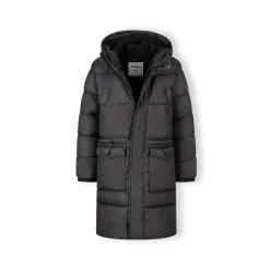 Boys long padded coat with hood and snap details grey