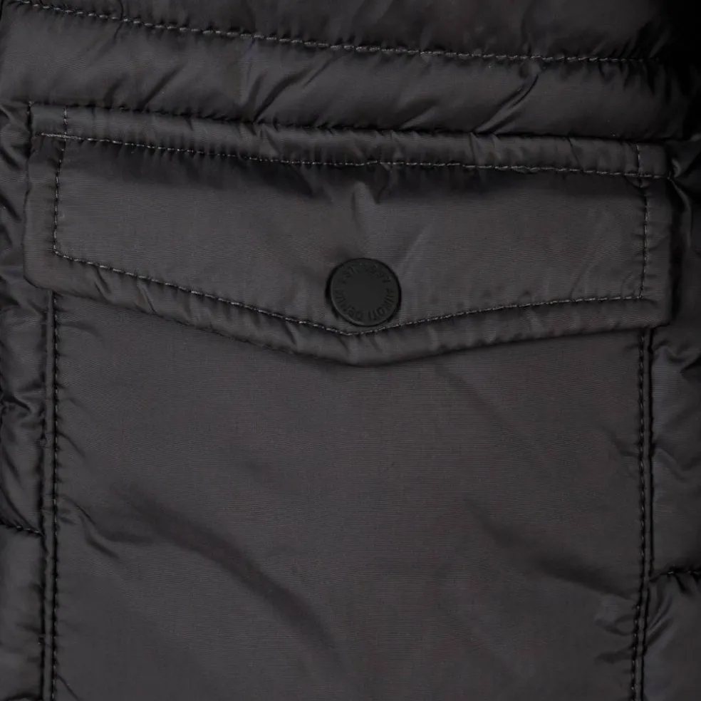 Boys long padded coat with hood and snap details grey
