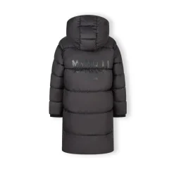 Boys long padded coat with hood and snap details grey
