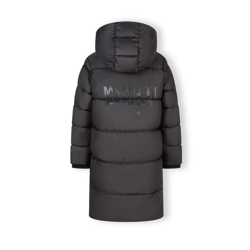 Boys long padded coat with hood and snap details grey