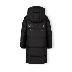 Boys long padded coat with hood and snap details black