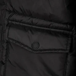 Boys long padded coat with hood and snap details black