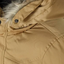 Boys long parka with fur hood and chest pocket beige