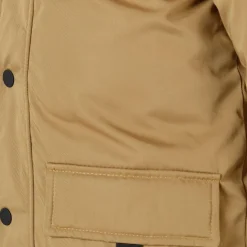 Boys long parka with fur hood and chest pocket beige