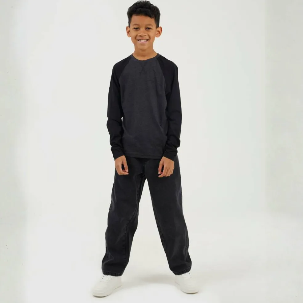 Boys Long Sleeve Crew Neck Tee with Contrast Raglan Sleeves