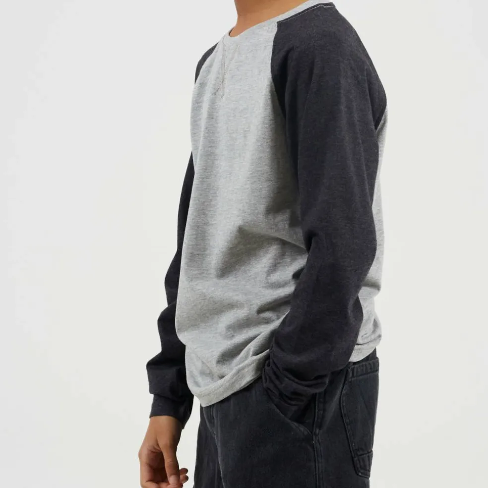 Boys Long Sleeve Crew Neck Tee with Contrast Raglan Sleeves