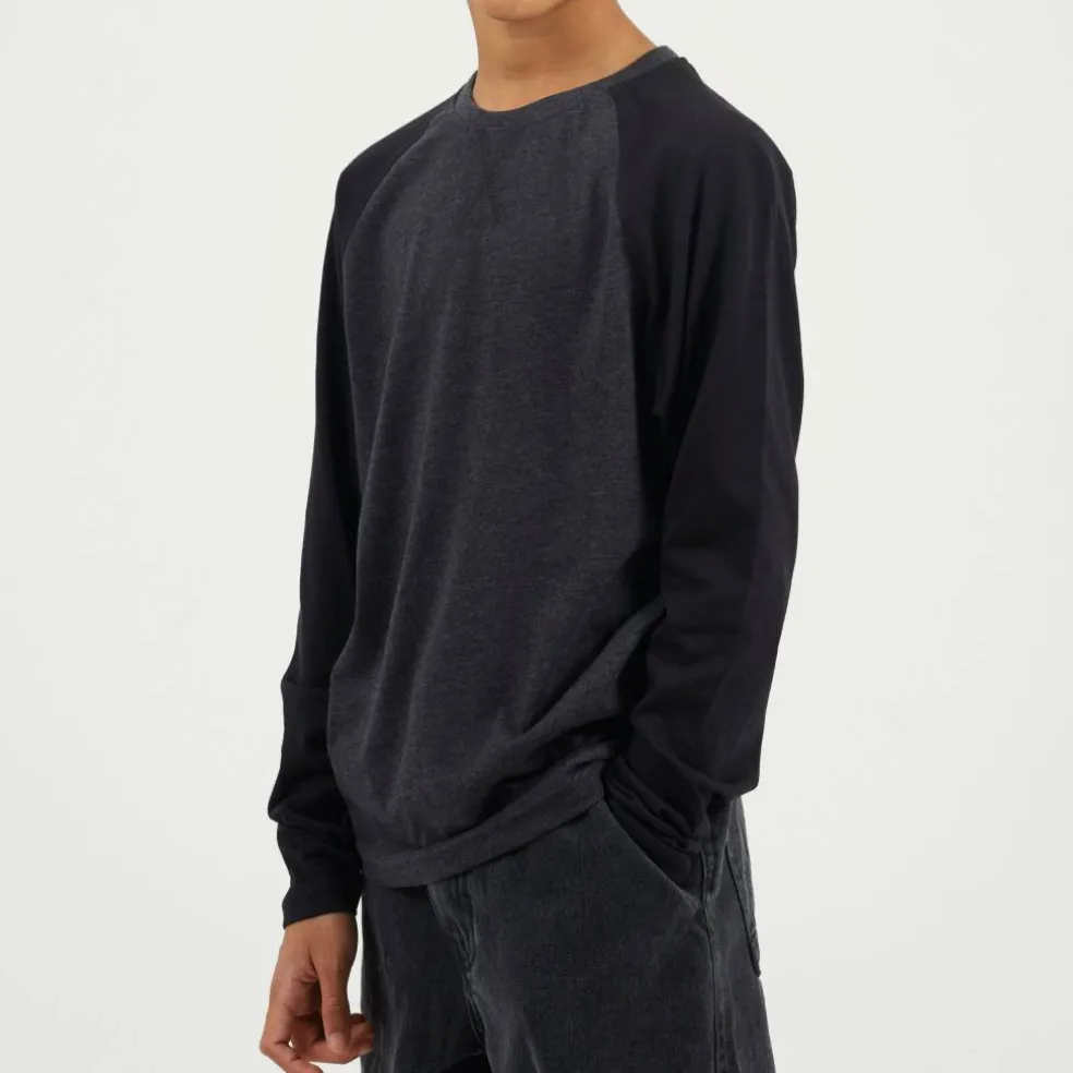 Boys Long Sleeve Crew Neck Tee with Contrast Raglan Sleeves