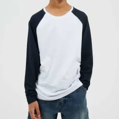 Boys Long Sleeve Crew Neck Tee with Contrast Raglan Sleeves