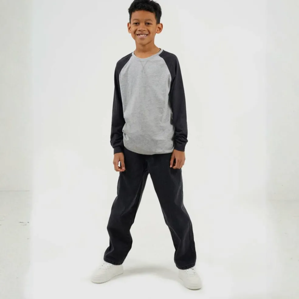 Boys Long Sleeve Crew Neck Tee with Contrast Raglan Sleeves