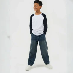 Boys Long Sleeve Crew Neck Tee with Contrast Raglan Sleeves