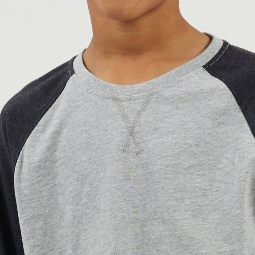 Boys Long Sleeve Crew Neck Tee with Contrast Raglan Sleeves