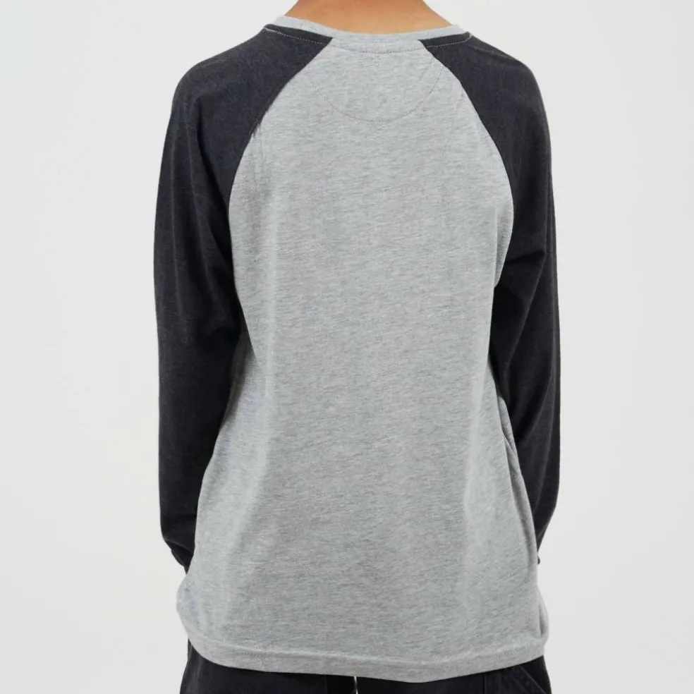 Boys Long Sleeve Crew Neck Tee with Contrast Raglan Sleeves