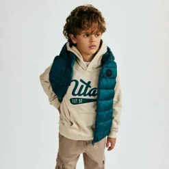 Boys padded gilet detachable hood turquoise