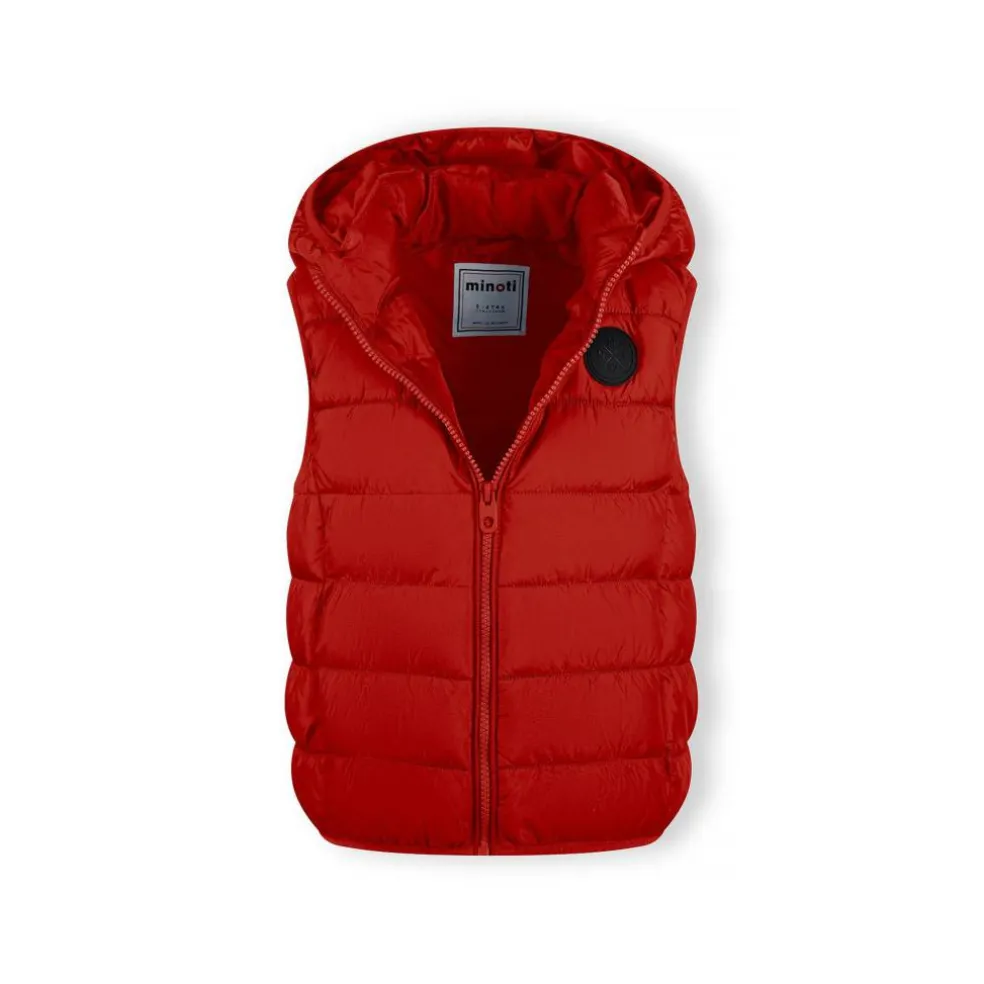 Boys padded gilet detachable hood red