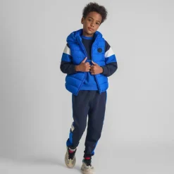 Boys padded gilet with detachable hood cobalt blue