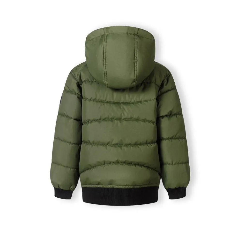 Boys padded jacket with hood zipped pockets khaki