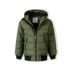 Boys padded jacket with hood zipped pockets khaki