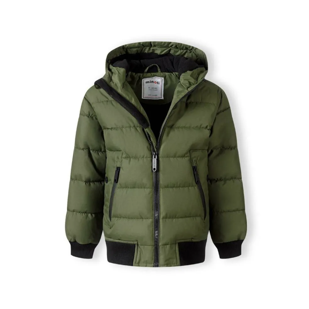Boys padded jacket with hood zipped pockets khaki