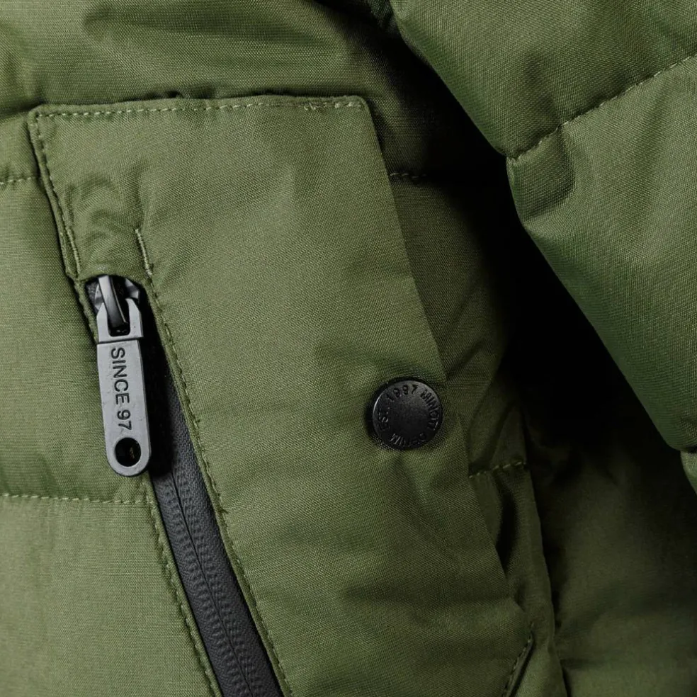 Boys padded jacket with hood zipped pockets khaki