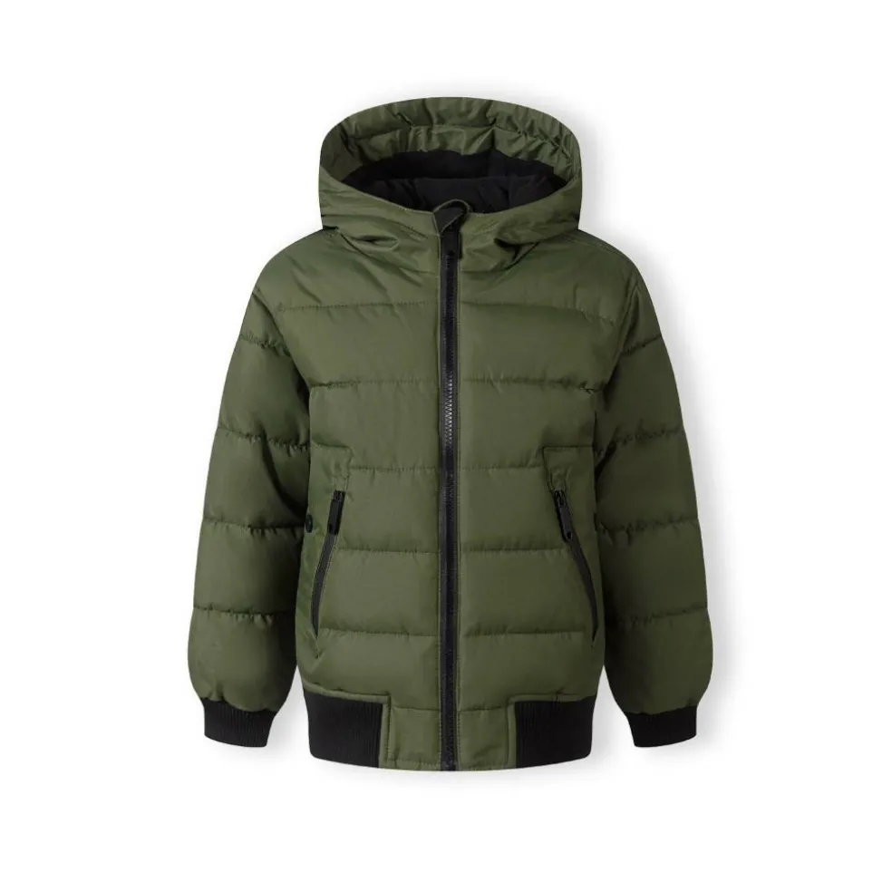 Boys padded jacket with hood zipped pockets khaki