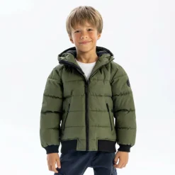 Boys padded jacket with hood zipped pockets khaki