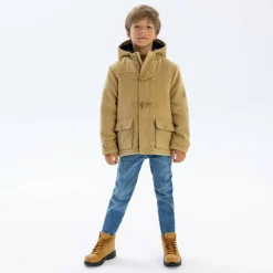 Boys padded jacket with toggle fastenings beige