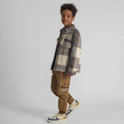 Boys padded shirt jacket wool blend grey check